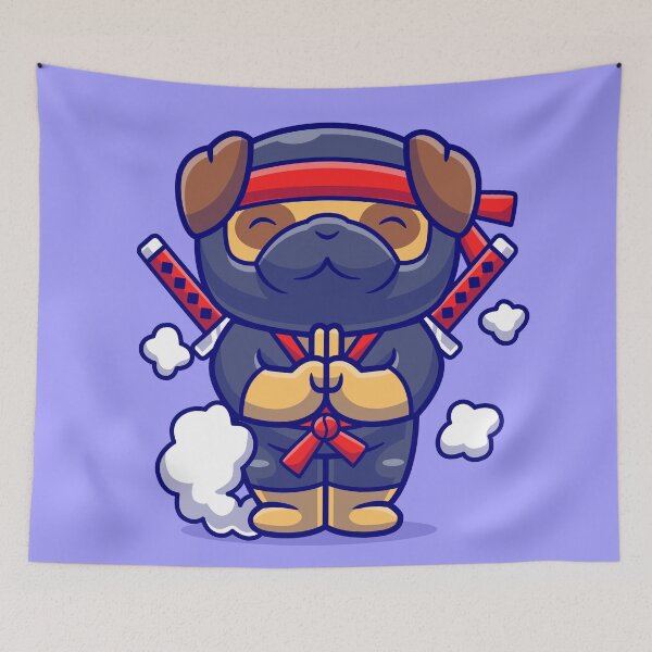 Item preview, Title: "Ninja Paws: Cute Pug Dog Vanishing Act" designed and sold by hjian8219.