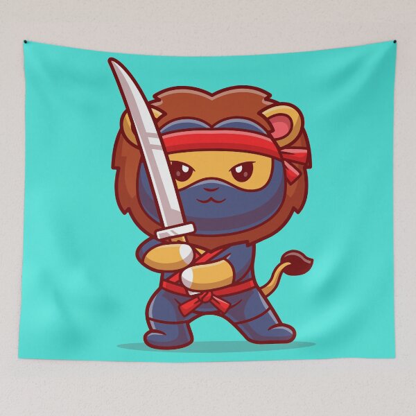 Item preview, Roaring Stealth: Cute Lion Ninja with Sword designed and sold by hjian8219.
