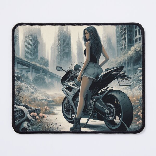 Item preview, Biker chick Riding a Superbike in an apocalypse designed and sold by BoldandBiker.
