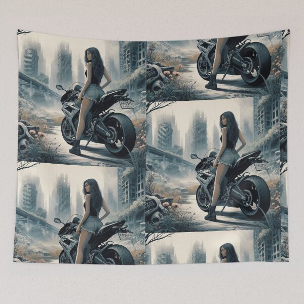 Item preview, Biker chick Riding a Superbike in an apocalypse designed and sold by BoldandBiker.