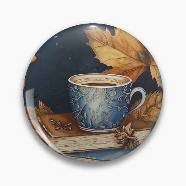 Item preview, Coffee Cup on the stack of books with maple leaves designed and sold by WarmHeartedArt.