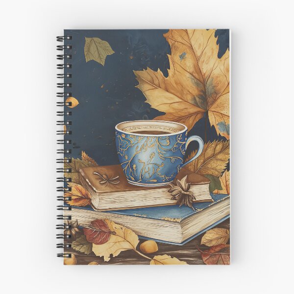 Item preview, Coffee Cup on the stack of books with maple leaves designed and sold by WarmHeartedArt.