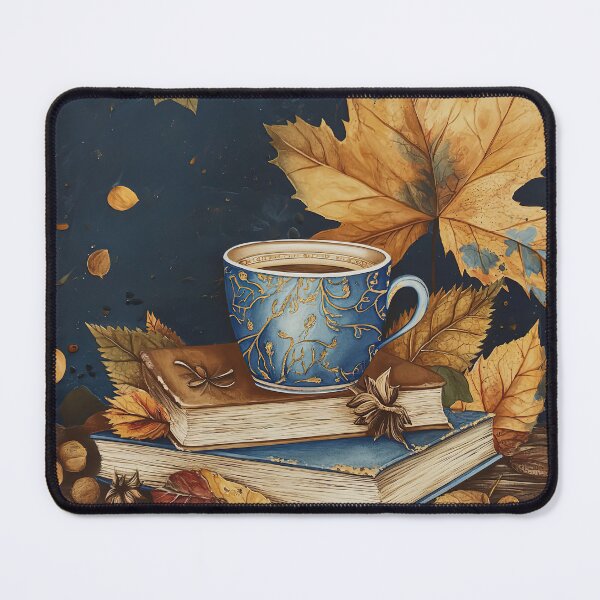 Item preview, Coffee Cup on the stack of books with maple leaves designed and sold by WarmHeartedArt.