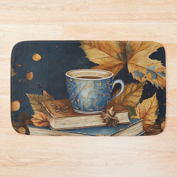 Item preview, Coffee Cup on the stack of books with maple leaves designed and sold by WarmHeartedArt.