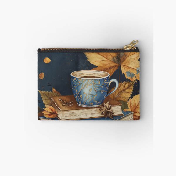 Item preview, Coffee Cup on the stack of books with maple leaves designed and sold by WarmHeartedArt.