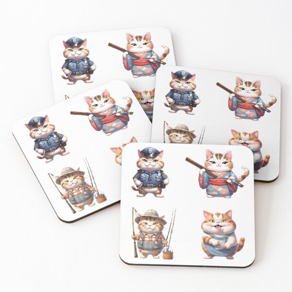 Item preview, Chubby Police Cat, Kimono Cat, Fishing Kitty, Cook Kitty Sticker Pack  designed and sold by Keffy.