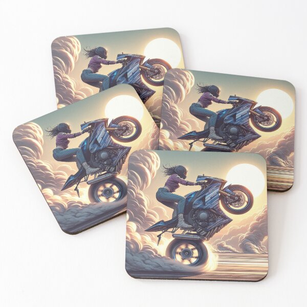 Item preview, Biker chick doing wheelie on a superbike designed and sold by BoldandBiker.