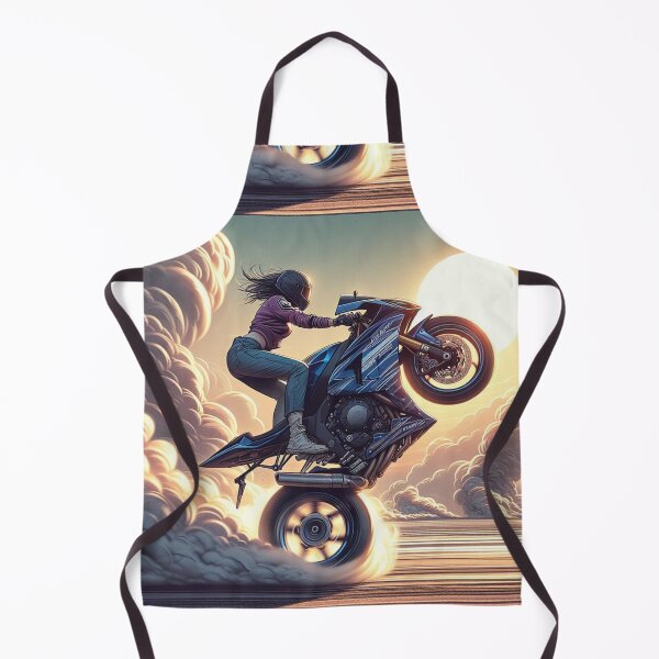 Item preview, Biker chick doing wheelie on a superbike designed and sold by BoldandBiker.