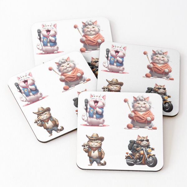 Item preview, Chubby Singer Cat, Knitting Granny Cat, Cowboy Kitty, Biker Kitty Sticker Pack  designed and sold by Keffy.