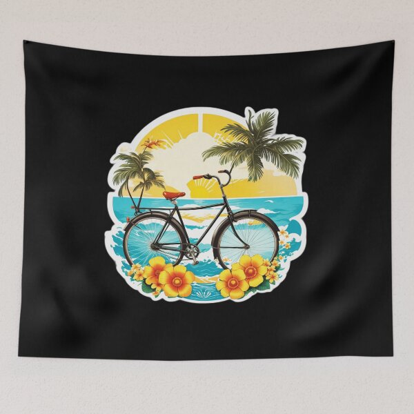 Item preview, Vintage Bicycle with Waves and Hawaiian Ochids designed and sold by NautiChic.