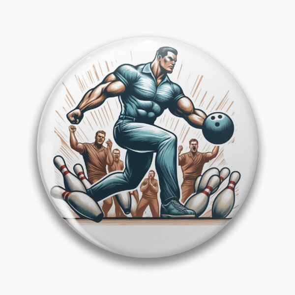 Item preview,  A  man playing bowling, achieving a strike, and the pins toppling down, with the crowd cheering in excitement. designed and sold by PaintMeWorld.