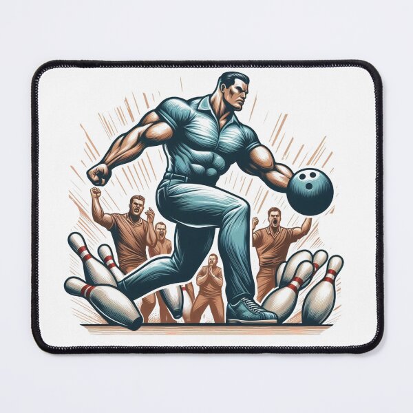 Item preview, A man playing bowling, achieving a strike, and the pins toppling down, with the crowd cheering in excitement. designed and sold by PaintMeWorld.