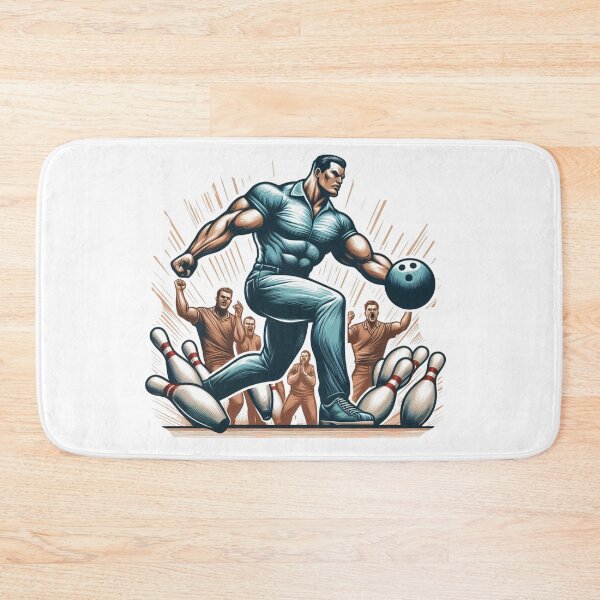 Item preview,  A  man playing bowling, achieving a strike, and the pins toppling down, with the crowd cheering in excitement. designed and sold by PaintMeWorld.
