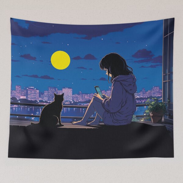 Item preview, who is the girl with cat, anime illustration designed and sold by Mauswohn.