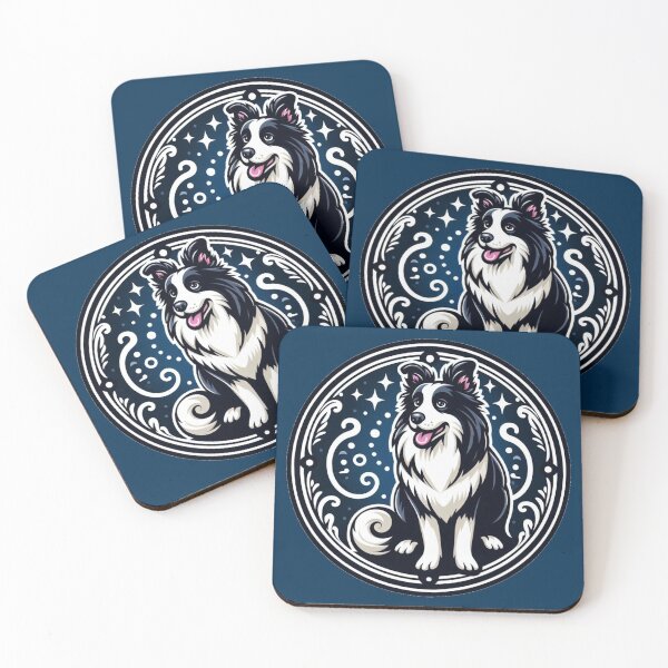 Item preview, Border Collie Black And White Herding Dog Illustration Starry Night designed and sold by CoffeeIsATrip.