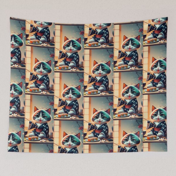 Item preview, biocolor cat eat sushi v35 designed and sold by FenwickDesign99.