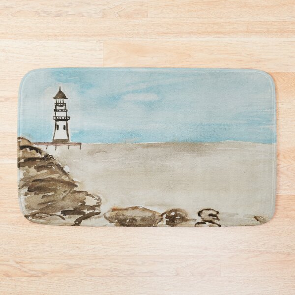 Item preview, Watercolor hand painted abstract sea ​​and lighthouse designed and sold by quinnstyle.