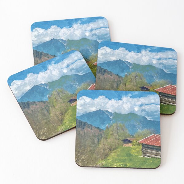 Item preview, View from a mountain cabin over the German Alps near Garmisch in watercolor designed and sold by Intermundium.