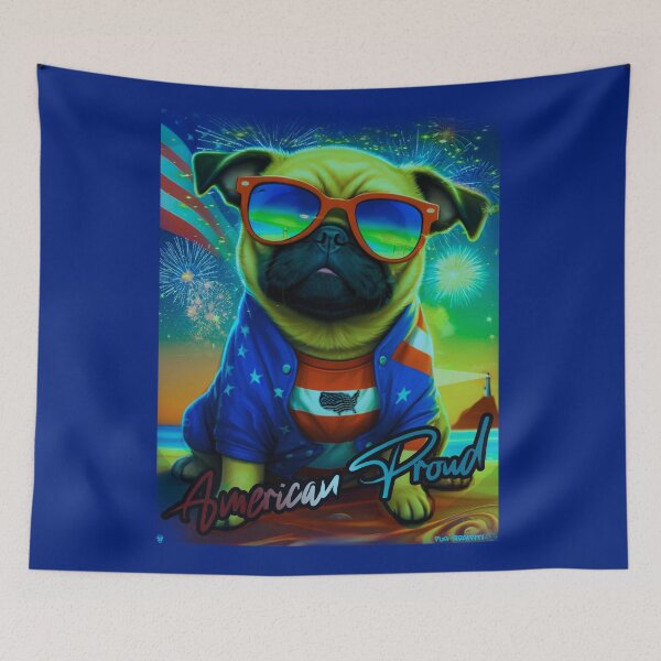 Item preview, Pug HAPPY HOLIDAYS 165 4th of July AMERICAN PROUD designed and sold by RedBluffTraders.