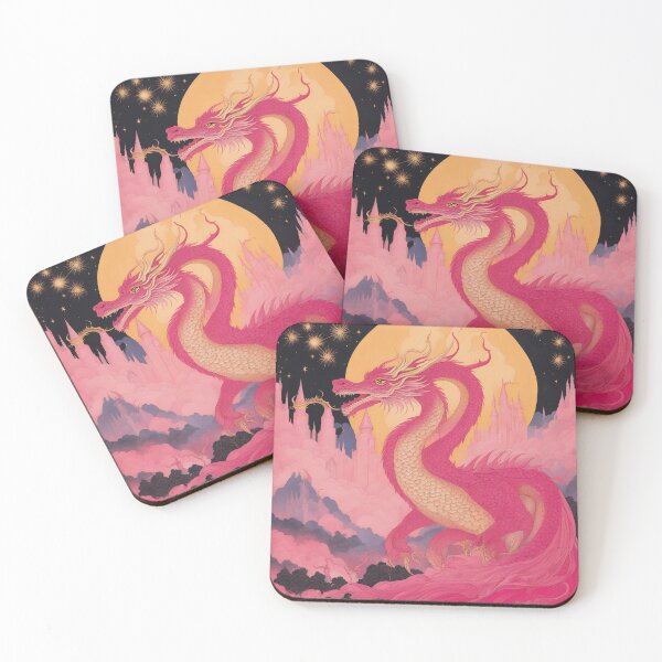 Item preview, Hot pink gold and black grunge. Psychedelic  cosmic fairytale fantasy dragon  designed and sold by madhatdesigns.