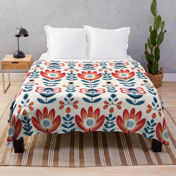 Item preview, Scandinavian Art Aesthetic Flowers in Coral, Navy and Teal designed and sold by EtherealEchoes.