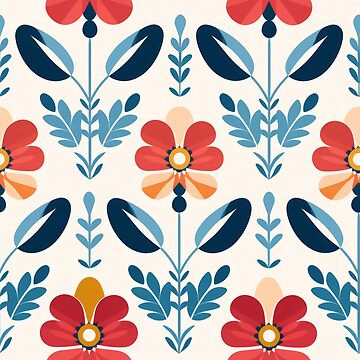 Artwork thumbnail, Scandinavian Art Aesthetic Flowers in Coral, Navy and Sky Blue by EtherealEchoes
