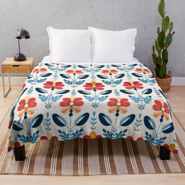 Item preview, Scandinavian Art Aesthetic Flowers in Coral, Navy and Sky Blue designed and sold by EtherealEchoes.