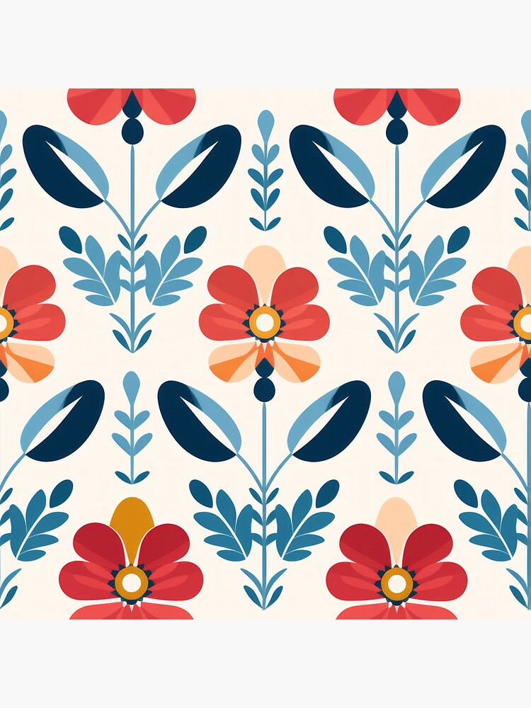 Thumbnail 3 of 3, Sticker, Scandinavian Art Aesthetic Flowers in Coral, Navy and Sky Blue designed and sold by EtherealEchoes.