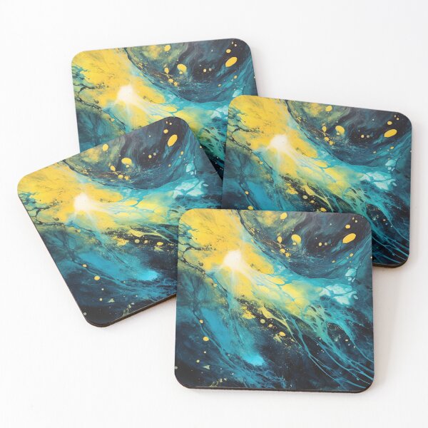 Item preview, NAUTIC GALAXY - Beautiful Aquatic Blue Turquoise Yellow Ocean Universe Abstract Painting Gift designed and sold by GrinGalore.