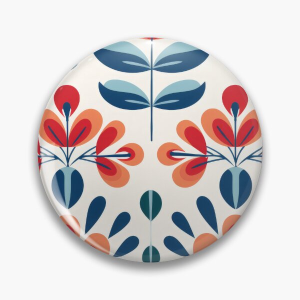 Item preview, Scandinavian Art Aesthetic Flowers in Coral, Navy and Sky Blue #3 designed and sold by EtherealEchoes.