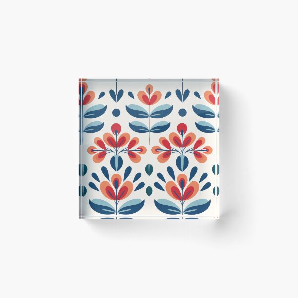 Item preview, Scandinavian Art Aesthetic Flowers in Coral, Navy and Sky Blue #3 designed and sold by EtherealEchoes.