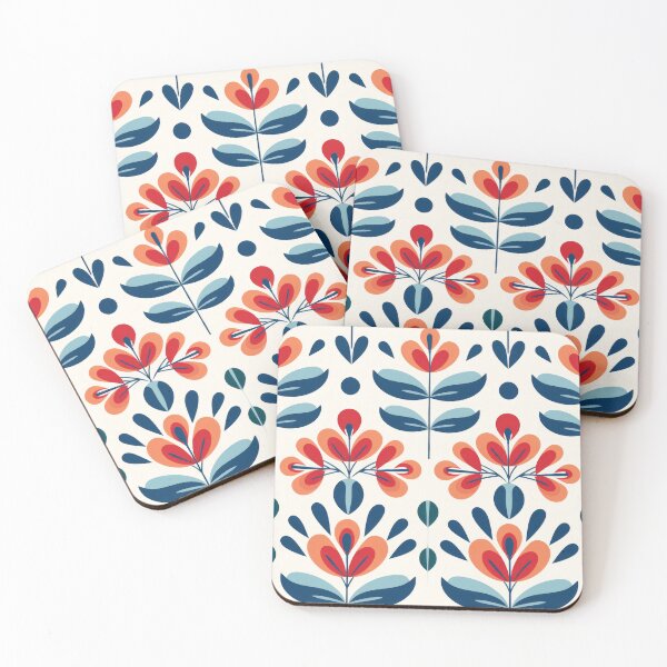 Item preview, Scandinavian Art Aesthetic Flowers in Coral, Navy and Sky Blue #3 designed and sold by EtherealEchoes.