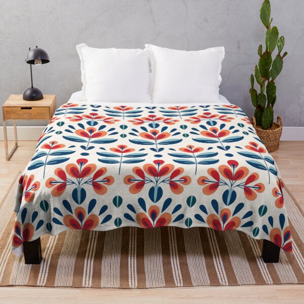 Item preview, Scandinavian Art Aesthetic Flowers in Coral, Navy and Sky Blue #3 designed and sold by EtherealEchoes.