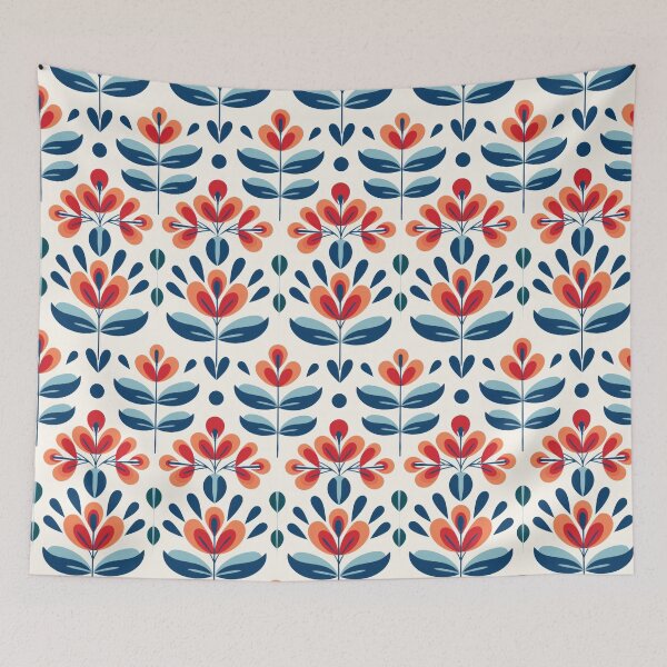 Item preview, Scandinavian Art Aesthetic Flowers in Coral, Navy and Sky Blue #3 designed and sold by EtherealEchoes.