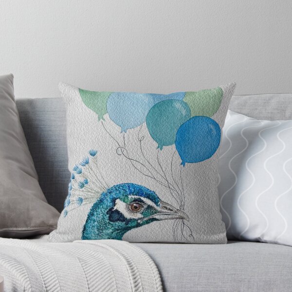 Item preview, Watercolor peacock bird with 6 colorful balloons designed and sold by nr-watercolours.