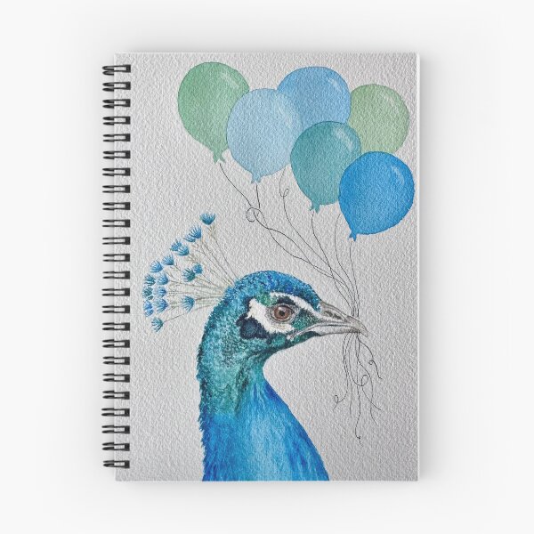 Item preview, Watercolor peacock bird with 6 colorful balloons designed and sold by nr-watercolours.