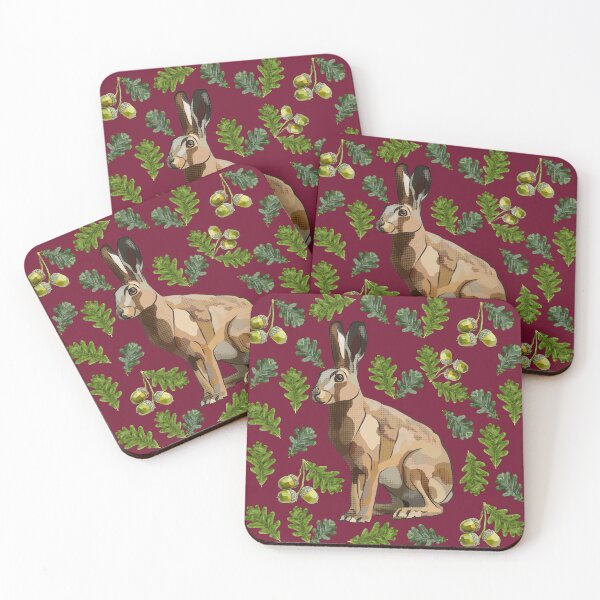 Item preview, Hare with Oak Leaves Acorns by BeeFoxTree (Crimson) designed and sold by BeeFoxTree.