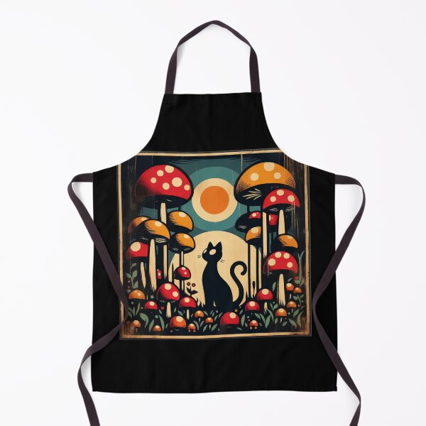 Item preview, Funny Vintage Black Cat in Mushroom Garden designed and sold by TomFrontierArt.