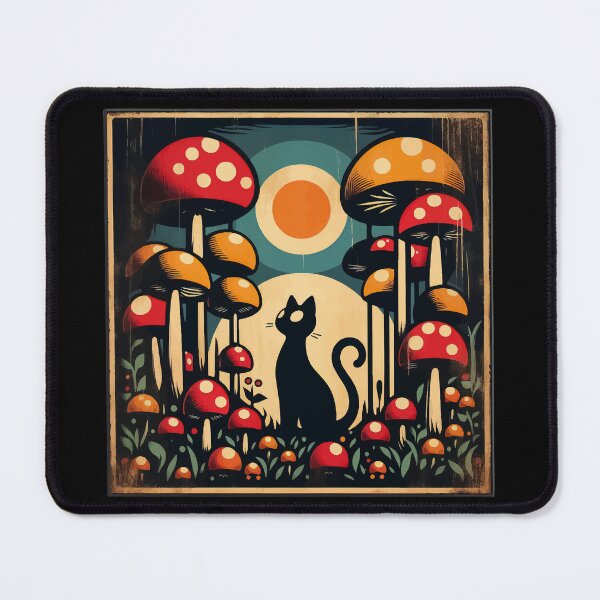 Item preview, Funny Vintage Black Cat in Mushroom Garden designed and sold by TomFrontierArt.