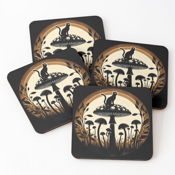 Item preview, Funny Vintage Black Cat in Mushroom Garden designed and sold by TomFrontierArt.