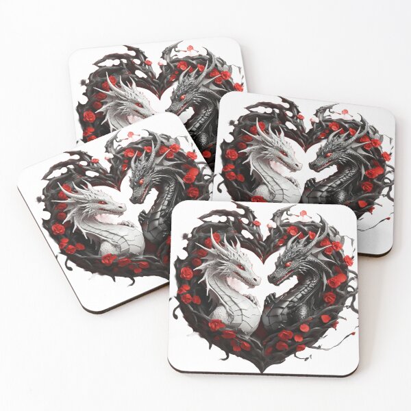 Item preview, White and Black Dragon Duo with Red Roses designed and sold by Cloe Dauplais.