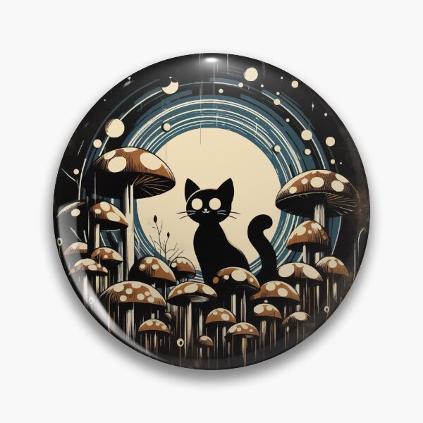 Item preview, Funny Vintage Black Cat in Mushroom Garden designed and sold by TomFrontierArt.