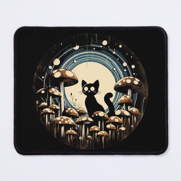 Item preview, Funny Vintage Black Cat in Mushroom Garden designed and sold by TomFrontierArt.