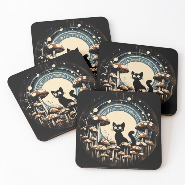 Item preview, Funny Vintage Black Cat in Mushroom Garden designed and sold by TomFrontierArt.
