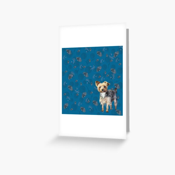 Yorkie on blue Greeting Card