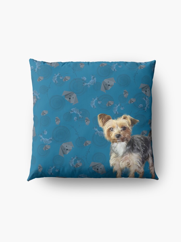 Alternate view of Yorkie on blue Floor Pillow