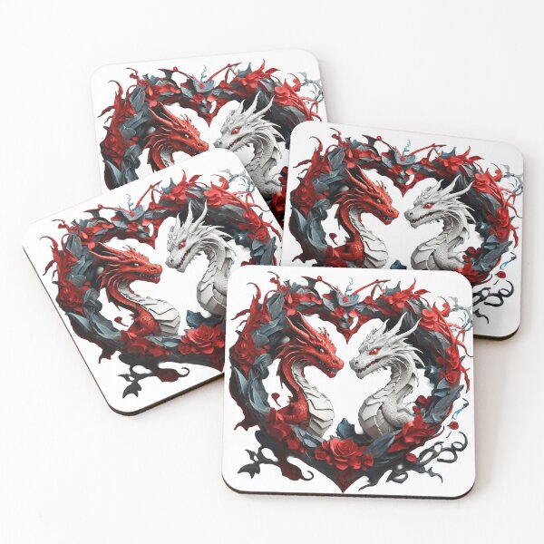 Item preview, Red and White Dragon Duo with Red Roses designed and sold by Cloe Dauplais.