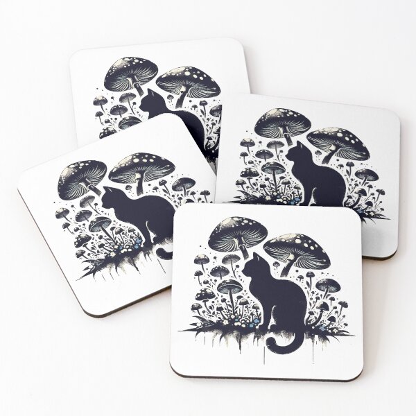Item preview, Funny Vintage Black Cat in Mushroom Garden designed and sold by TomFrontierArt.