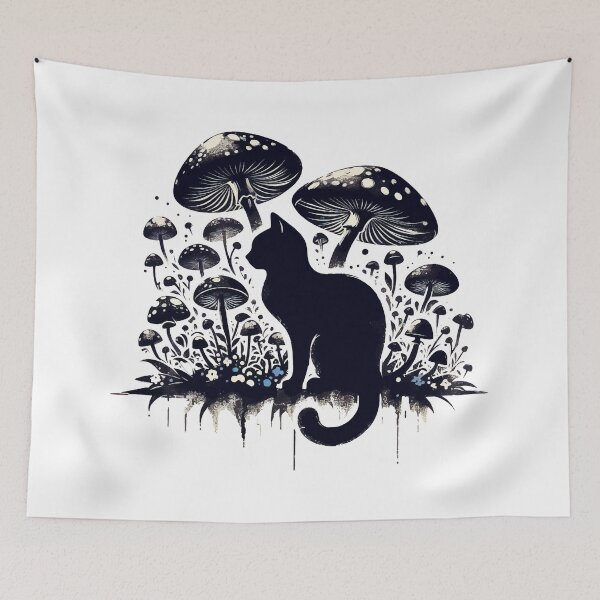Item preview, Funny Vintage Black Cat in Mushroom Garden designed and sold by TomFrontierArt.