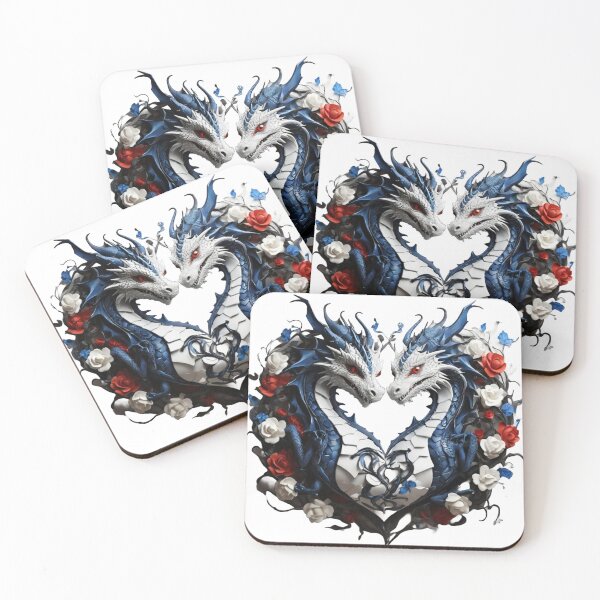 Item preview, Blue and White Dragon Duo with Colourful Roses designed and sold by Cloe Dauplais.